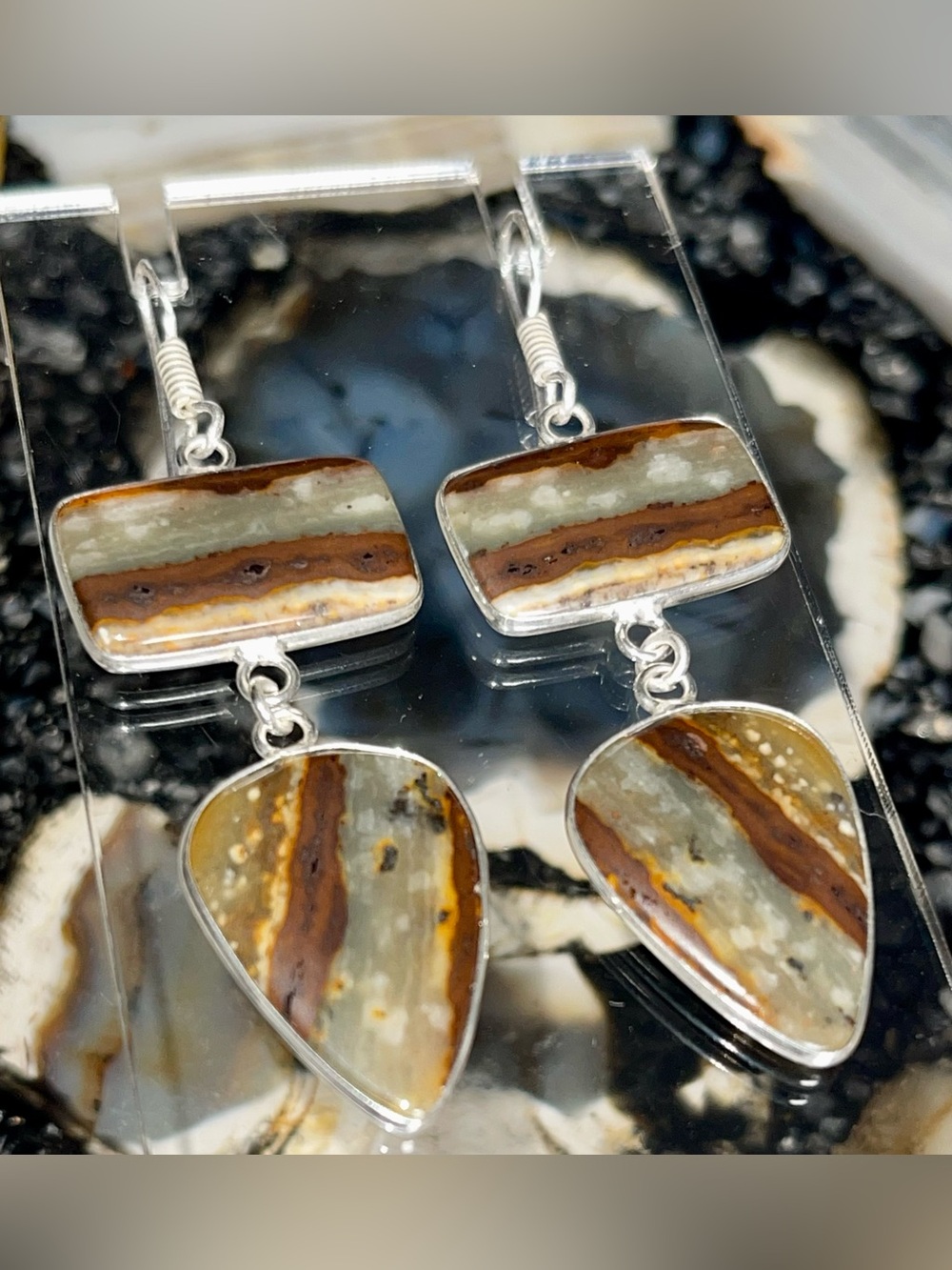 Green Onyx Crystal Earrings 2 1/2”